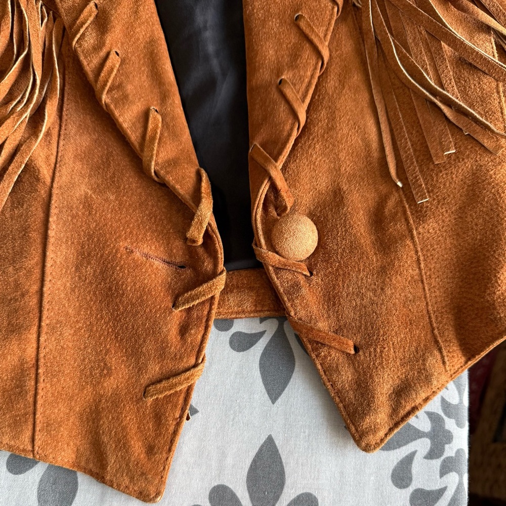 Vintage Phoenix USA Tan Fringed Women's Genuine Pig Split Jacket Blazer Medium - Picture 16 of 16